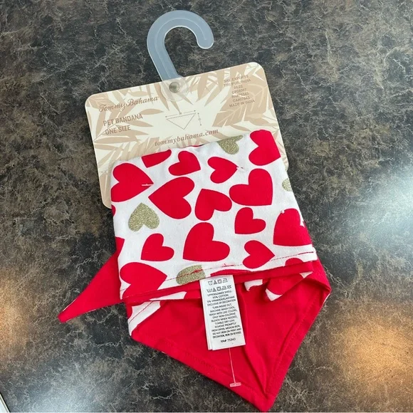 NEW! TOMMY BAHAMA OS Pet Bandana Hearts Red Metallic Gold - Picture 3 of 5